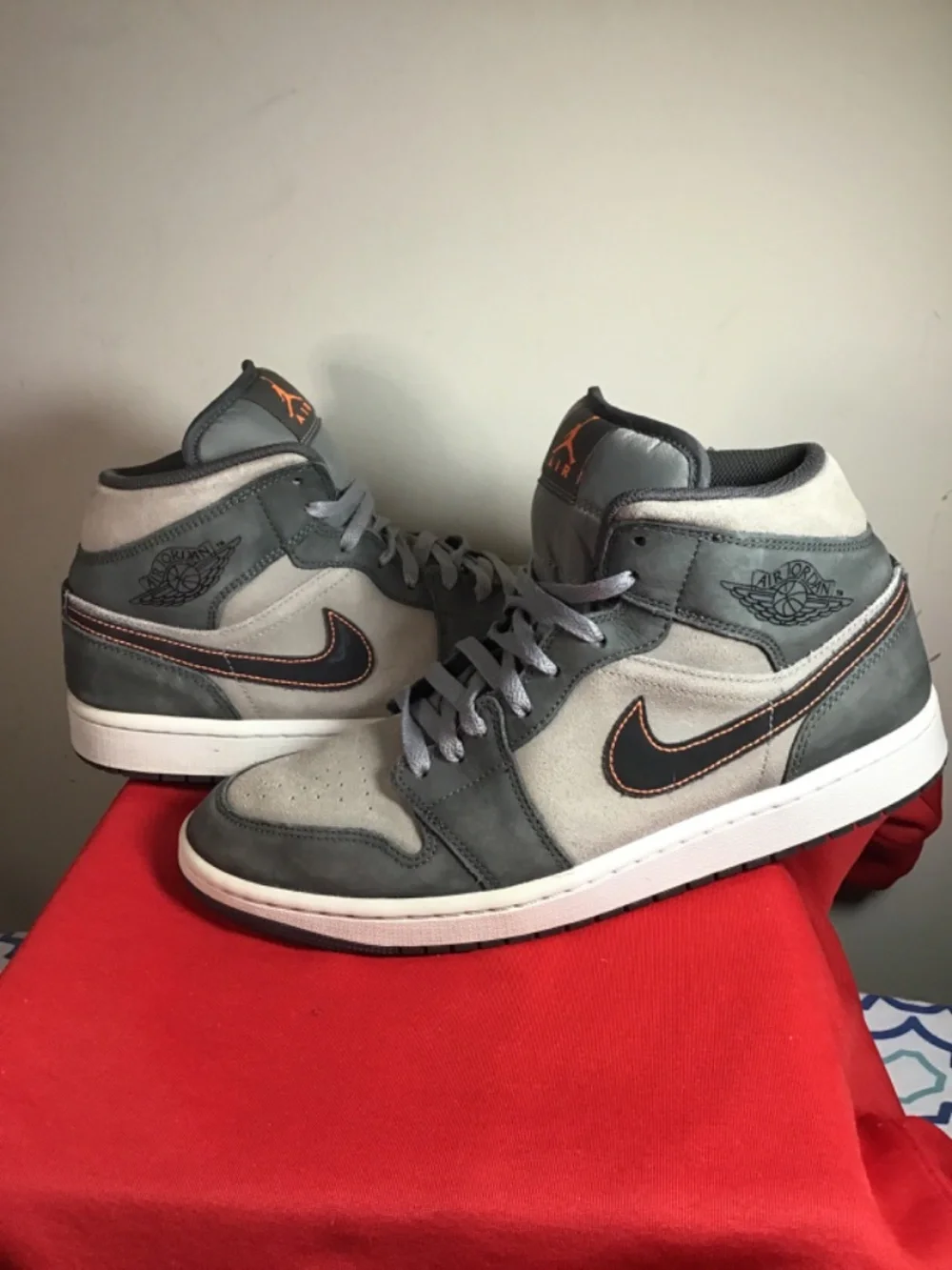Jordan High Top Sneakers Gray with Orange Accents